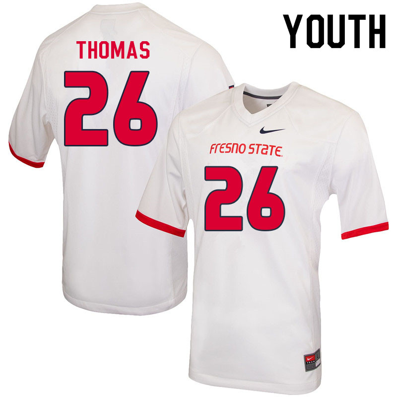 Youth #26 Tim Thomas Fresno State Bulldogs College Football Jerseys Sale-White - Click Image to Close